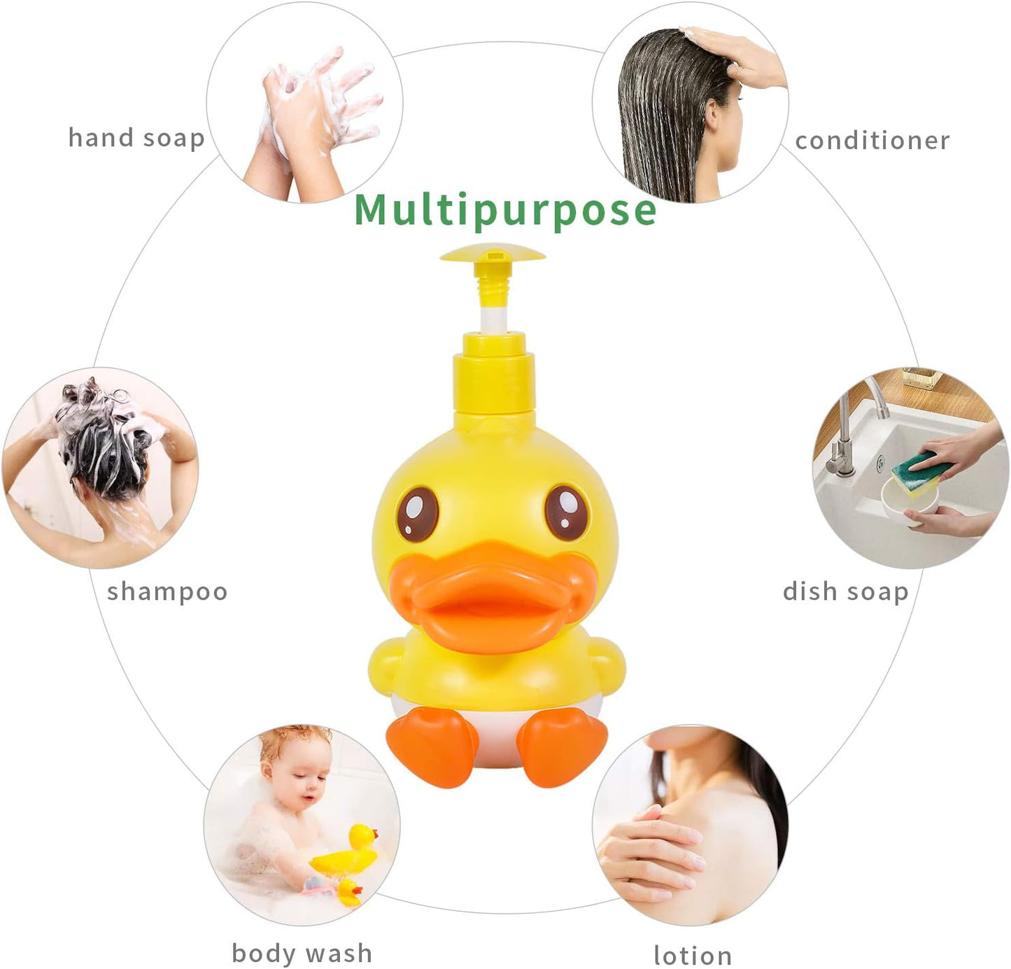 Cute Soap Dispenser for Kids Gift,Fun Dispenser for Bathroom Kitchen Countertop Vanity Fit Lotion Shampoo Shower Hand Sanitizer,Animal Yellow Duck Themed Soap Bottle with Pump Bath Accessories